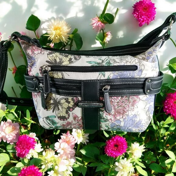 Stone Mountain Black Floral 70% Cotton Purse Shoulder Bag 12240 - Picture 3 of 9